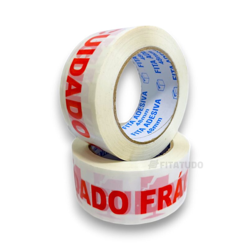 Fita Adesiva Acrílica Cuidado Frágil - Branca ou Transparente - 48mm